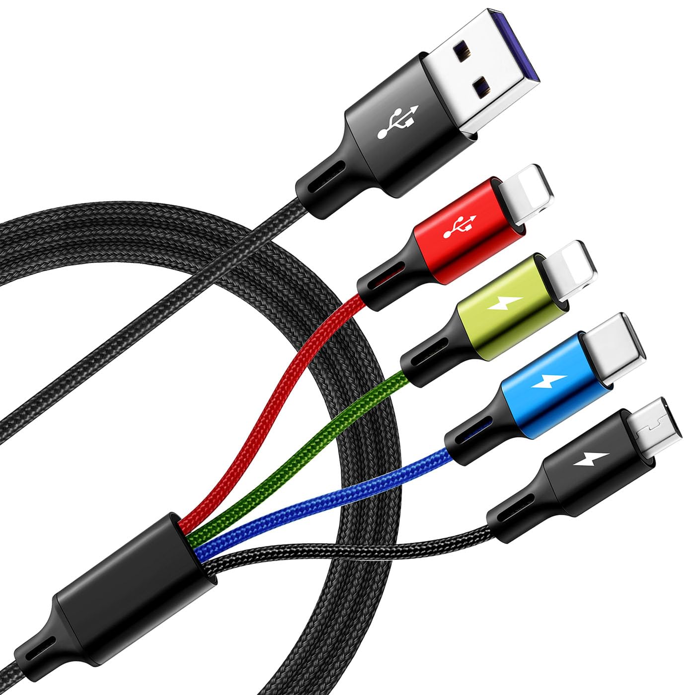 多充電線, [2 入 6 英尺] 4 合 1 編織多快充電線